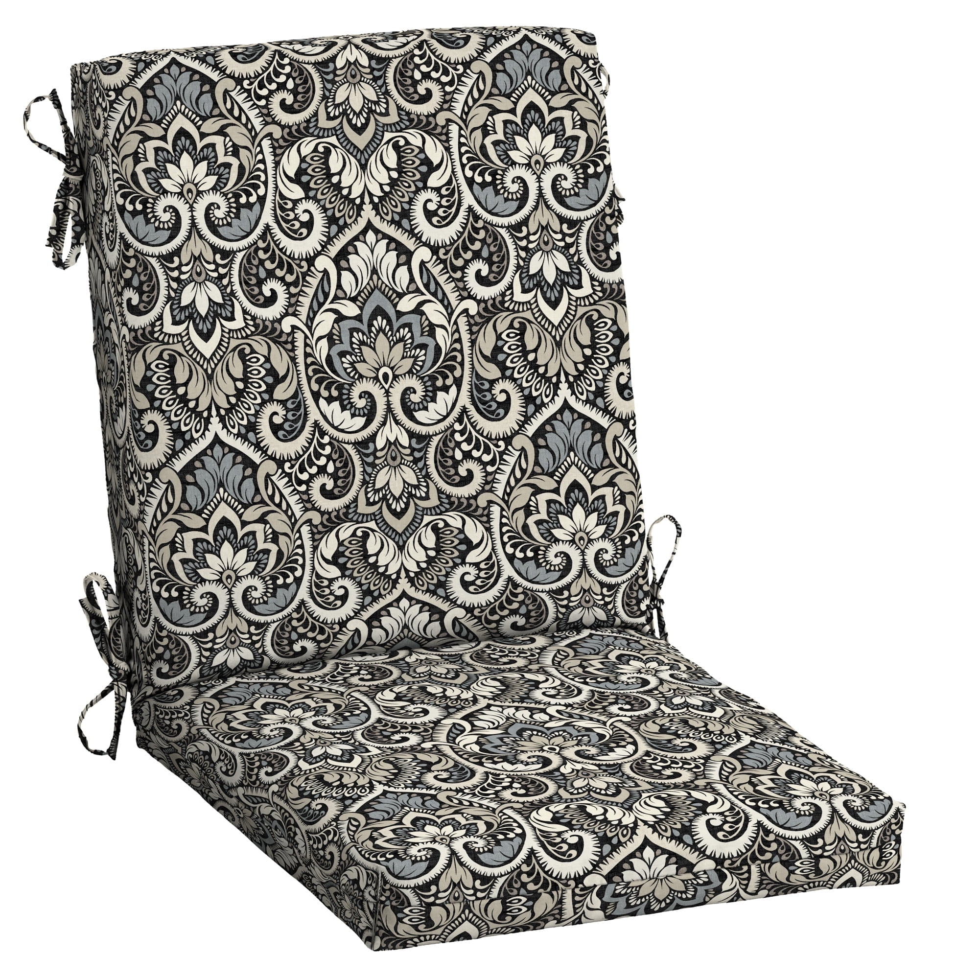 Arden Black Aurora Damask Outdoor Highback Dining Chair Cushion