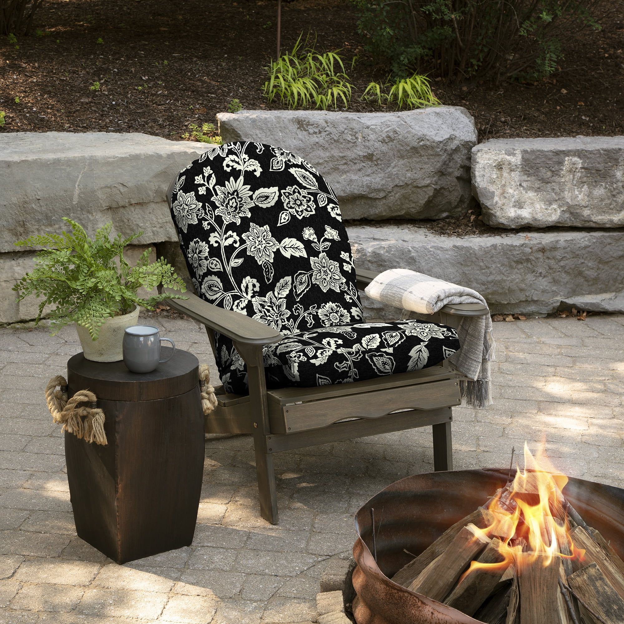Arden Selections Outdoor Plush Modern Tufted Adirondack Cushion Set of 2 , Ashland Black
