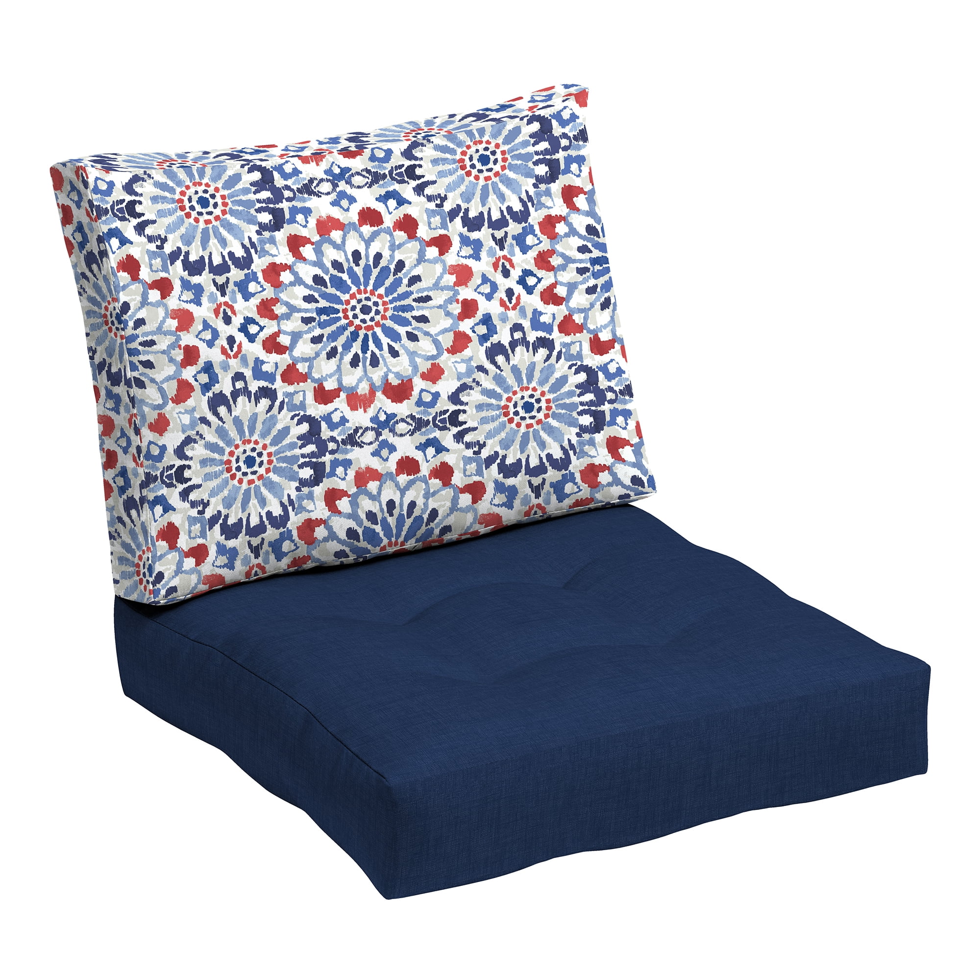 Clark Blue Outdoor Tufted Deep Seat Cushion Set with Printed Pillow