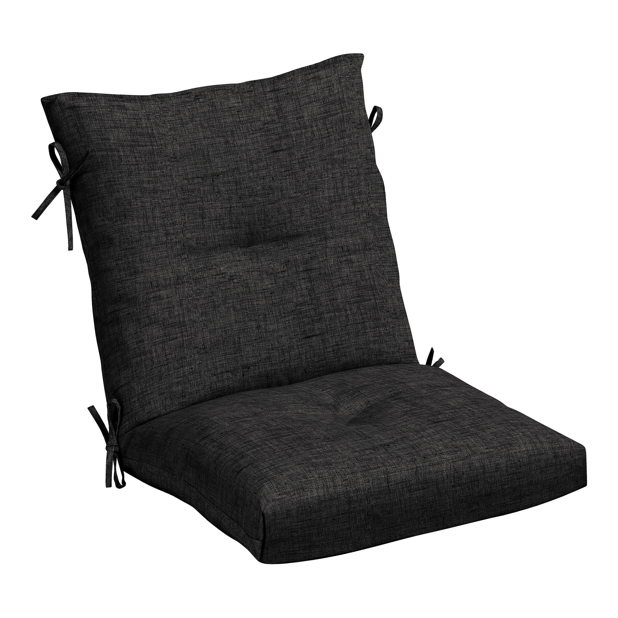 Black Polyester Tufted Outdoor Dining Chair Cushion, 21 x 40