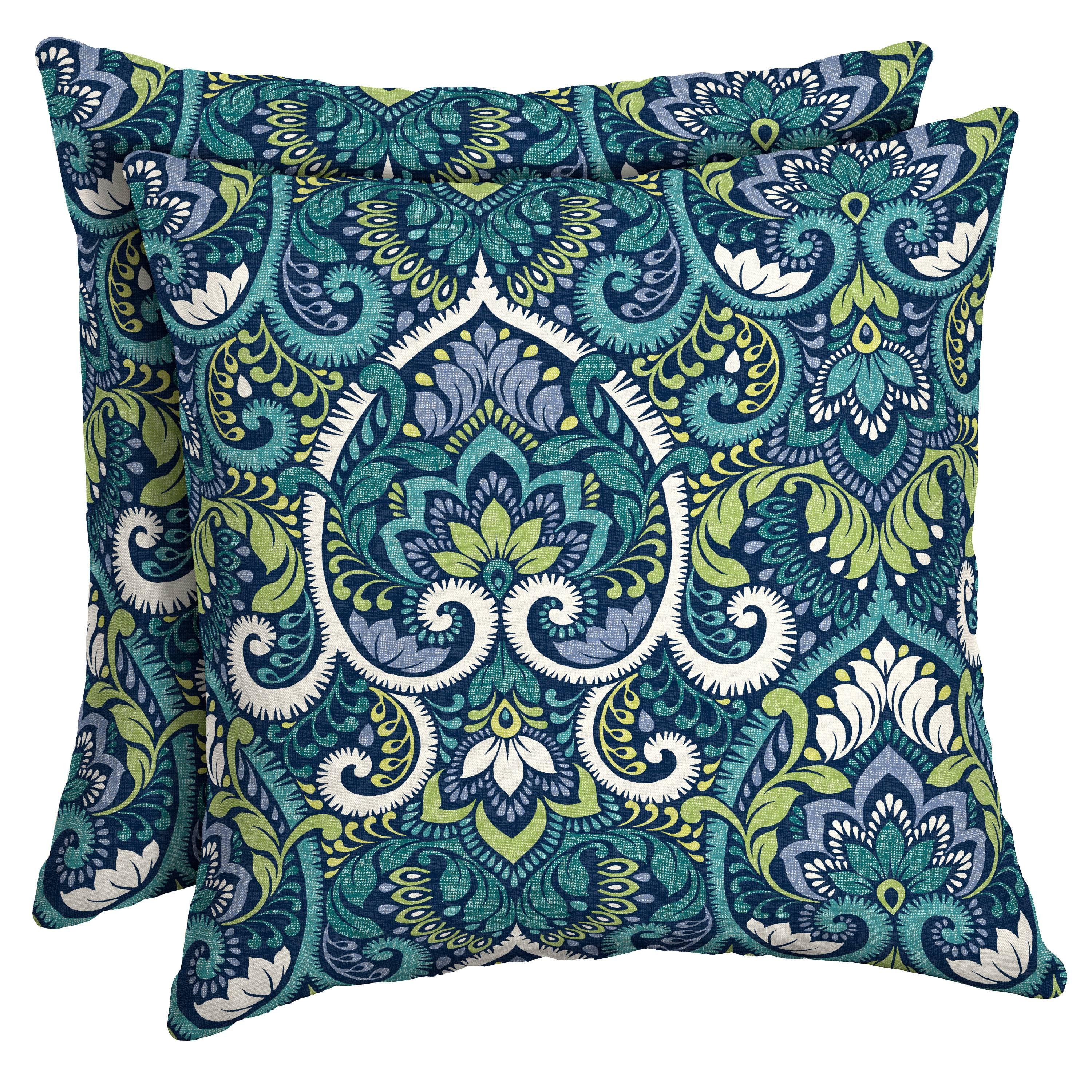 Sapphire Aurora Blue Damask Outdoor Toss Pillow Set, 16 x 16