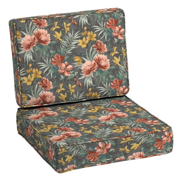 Arden Selections ProFoam Essentials Outdoor Deep Seating Cushion Set 24 x 24, Phoebe Grey Floral