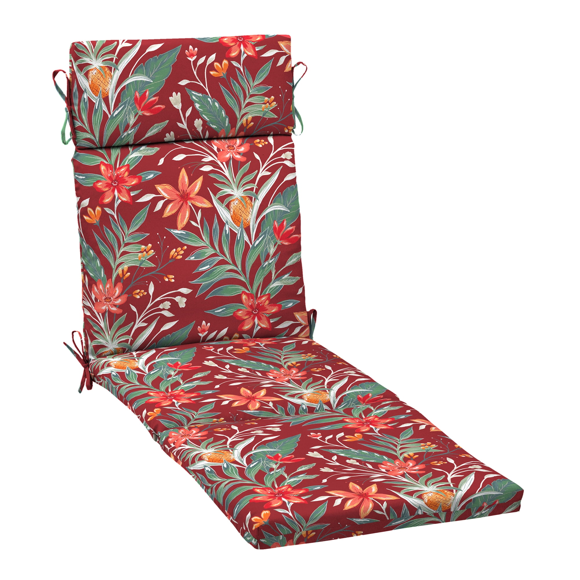 Luau Red Tropical Floral Bamboo Polyester Outdoor Chaise Cushion