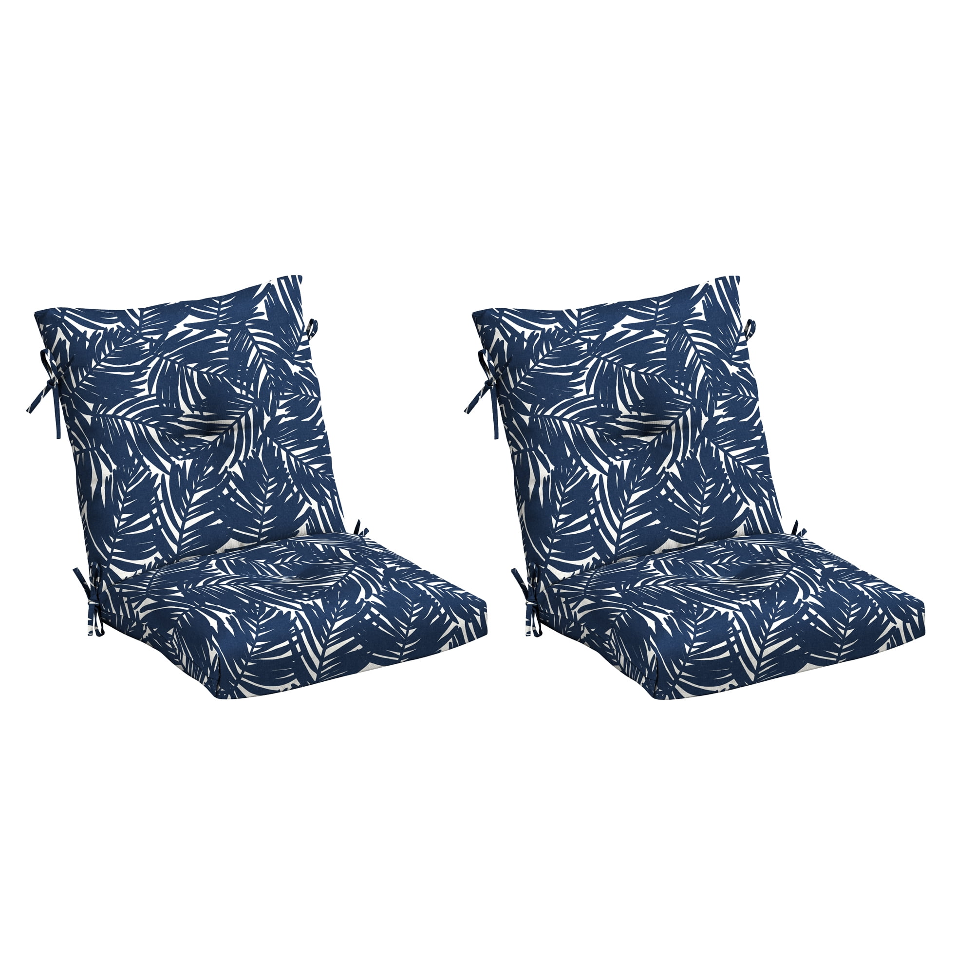 Navy Blue King Palm Bamboo Blend Tufted Dining Chair Cushions, Set of 2