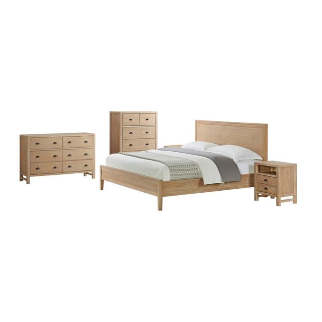 Arden Wood Bedroom Set with King Size Bed, Two 2-Drawer Nightstands, 5 ...