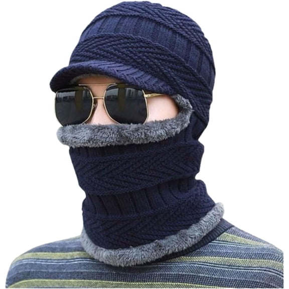 Ardenknit Winter Duo Hat - Plush Thermal Fleece Lined Knitted Beanie Cap Neck Warmers Two in One Outdoor