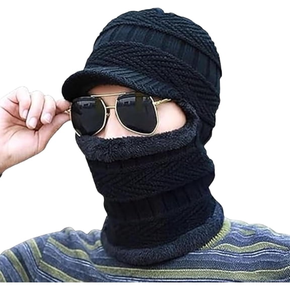 Ardenknit Winter Duo Hat - Plush Thermal Fleece Lined Knitted Beanie Cap Neck Warmers Two in One Outdoor