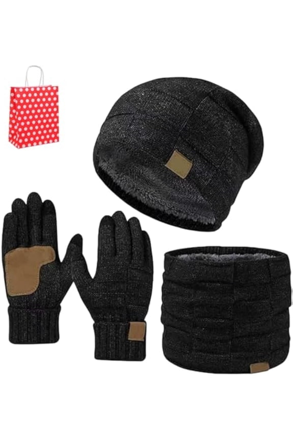 Ardenknit Winter Set, Unisex 3 Piece Set Windproof Knit Hat, Scarf and Gloves, for Cold WeatherBlack