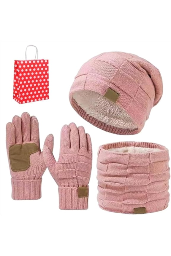 Ardenknit Winter Set, Unisex 3 Piece Set Windproof Knit Hat, Scarf and Gloves, for Cold WeatherPink