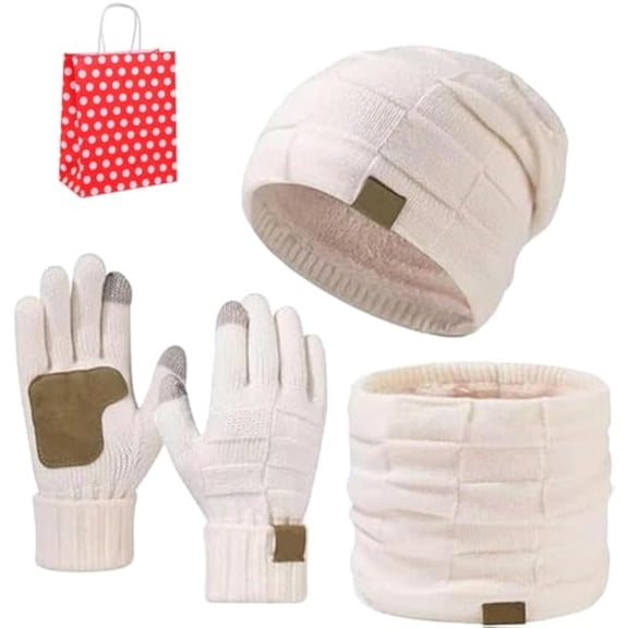 Ardenknit Winter Set, Unisex 3 Piece Set Windproof Knit Hat, Scarf and Gloves, for Cold WeatherWhite