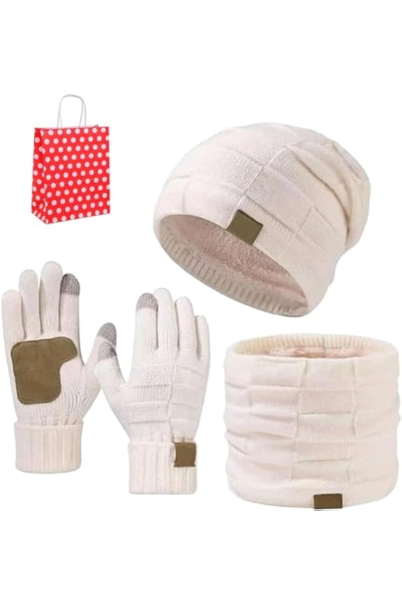Ardenknit Winter Set, Unisex 3 Piece Set Windproof Knit Hat, Scarf and Gloves, for Cold WeatherWhite