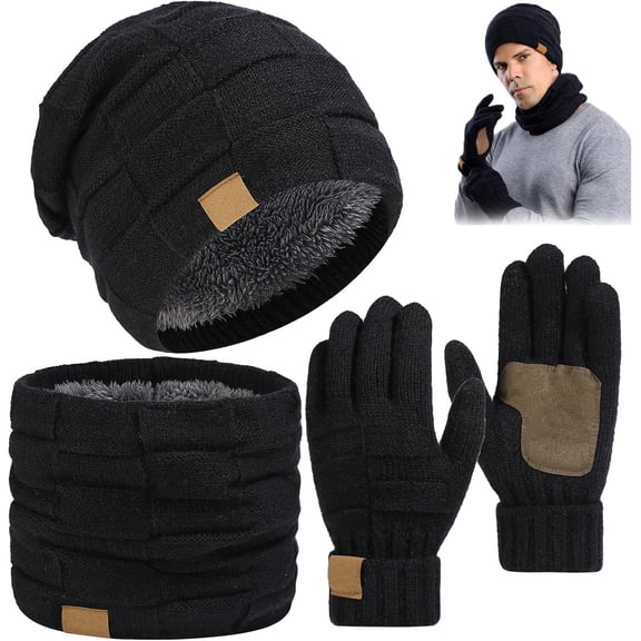 Ardenknit Winter Set,Warm Beanie Hat, Neck Warmer & Gloves Set,Fleece-Lined Thermal Accessories,for Cold Weather