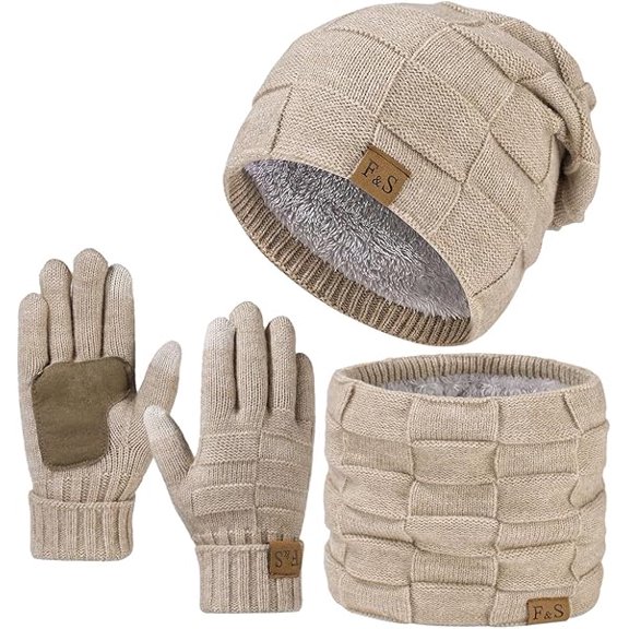 Ardenknit Winter Set- Windproof Knit Hat, Scarf and Gloves, Warm Stretchy Thermal 3-Piece Set for Cold Weather