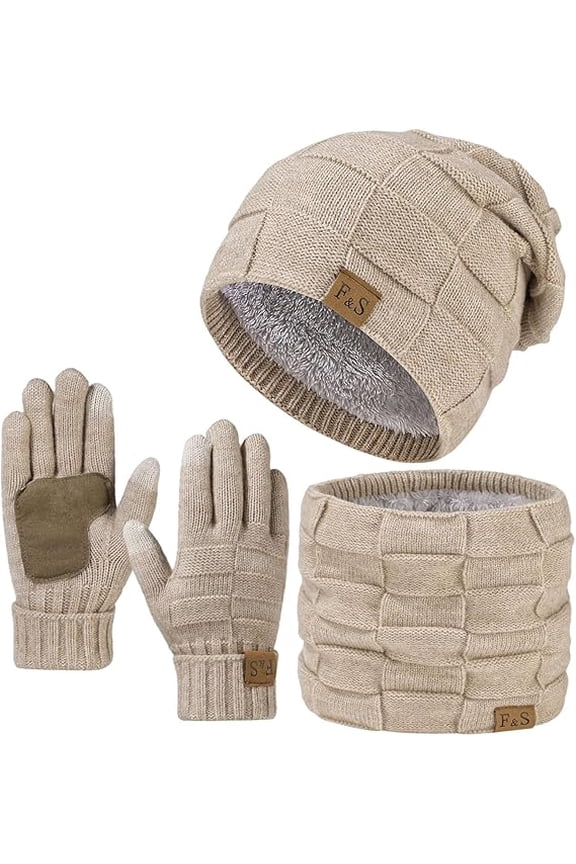 Ardenknit Winter Set- Windproof Knit Hat, Scarf and Gloves, Warm Stretchy Thermal 3-Piece Set for Cold Weather