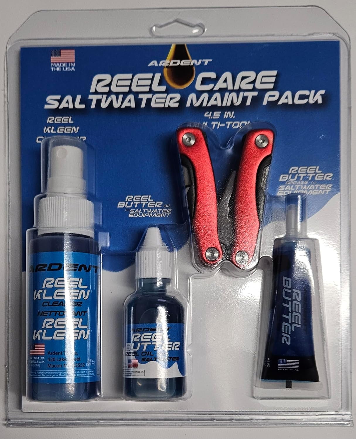 Ardent Saltwater Reel Care Maintenance Pack/Long-Lasting Protection and Clean/Includes Multi-Tool, Reel Butter Grease, Reel Kleen Cleaner, and Reel Butter Oil