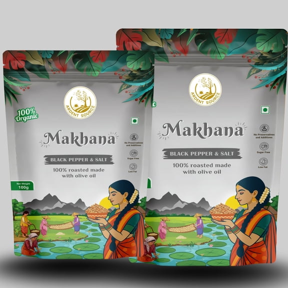 Ardent Source Roasted Makhana (Fox Nuts),Olive Oil Roasted, No Additives & No Artificial Colours,Gluten Free Healthy Snack (2, Black Pepper & Salt 100G)