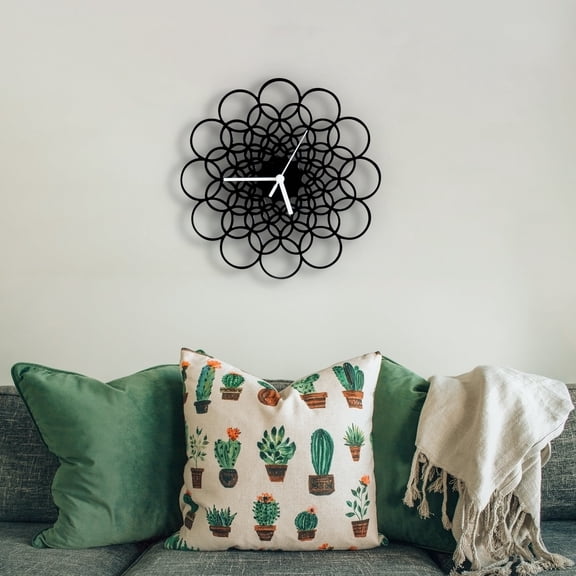 Ardeola - Rings Black - 16 in Analog Battery-Powered Traditional, Classic, Modern Retro 70s and 80s Wall Clock