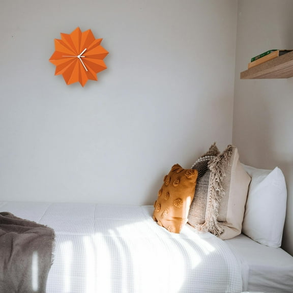Ardeola - Origami Halloween - 11.5 in Orange Wall Clock, Handmade Home Decor, Burnt Orange Analog Wood Clock