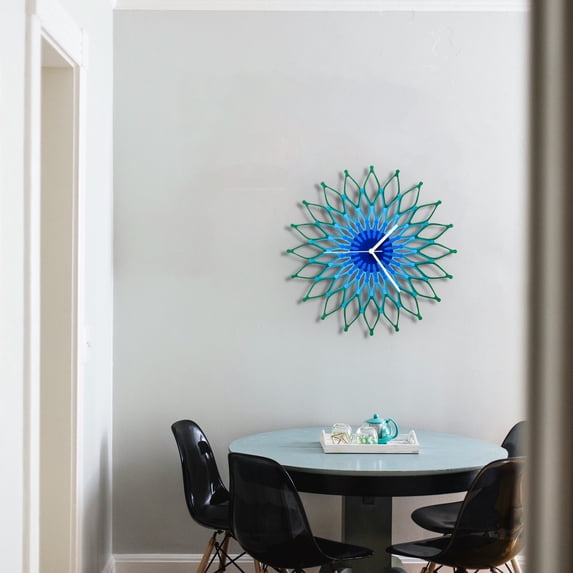 Ardeola - Peacock - 23.5 in Analog Wall Clock, Tropical Geometric Handmade Wall Decor