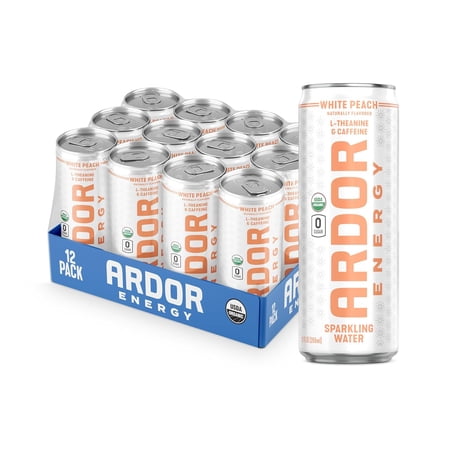 ARDOR ENERGY Sparkling Water with 100mg Natural Caffeine & 200mg L-Theanine from Organic Green Tea for Smooth Energy & Focus | Healthy Energy Drink | No Sugar, Zero Calories, Vegan, Gluten-Free | Whi