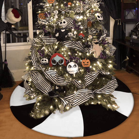 Ardorlove Black White Lollipop Christmas Tree Skirt, 36 inches Halloween Tree Ornaments for Fall Xmas Party Decorations