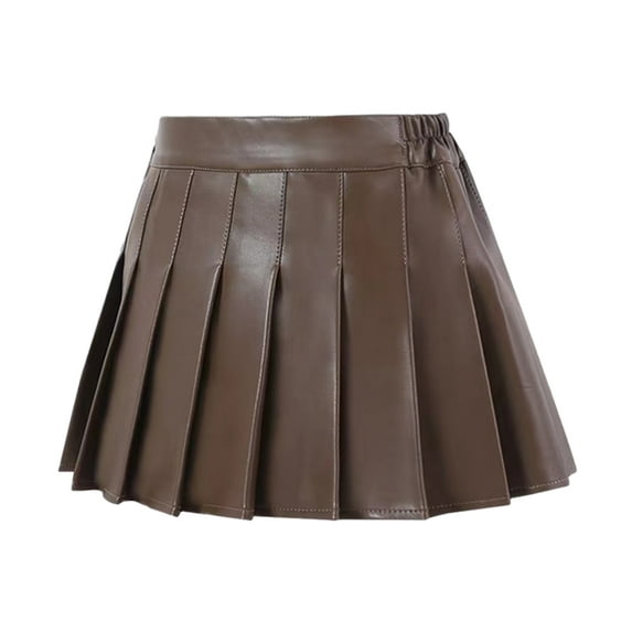 Ardorlove Girls PU Leather Mini Skirts for Girls High Waisted Faux Leather Pleated Solid Ruffle Skirt