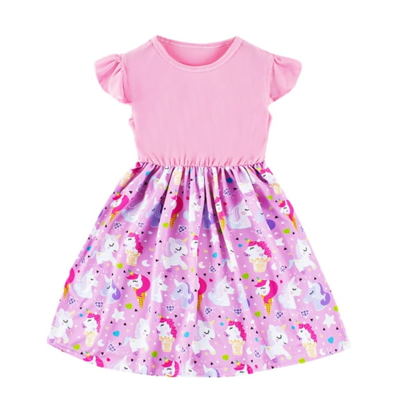 Ardorlove Girls Summer Casual Dress Flutter Sleeve Casual Party Dresses Clothes for Kids