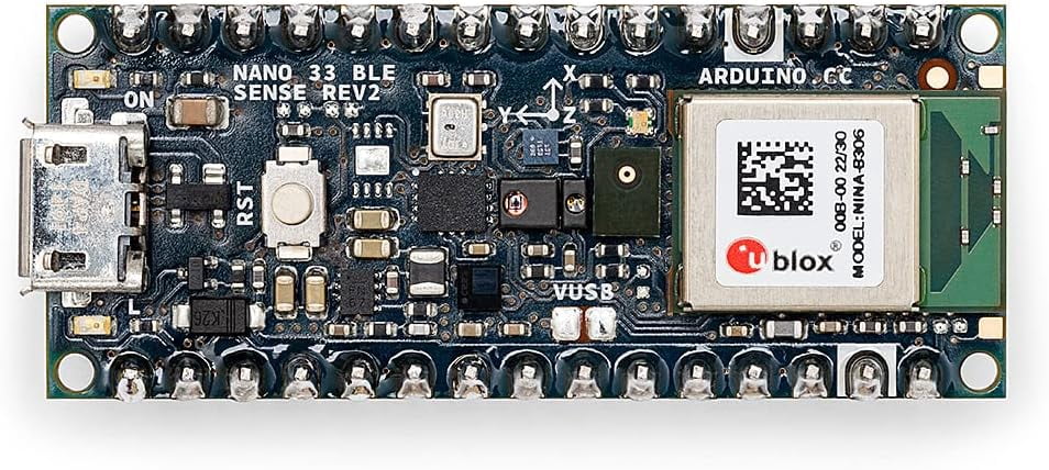 Arduino ABX00070 Nano 33 BLE Sense Rev2 w/ Headers, AI Microcontroller, Bluetooth, Wearables, Gesture & Voice Recognition