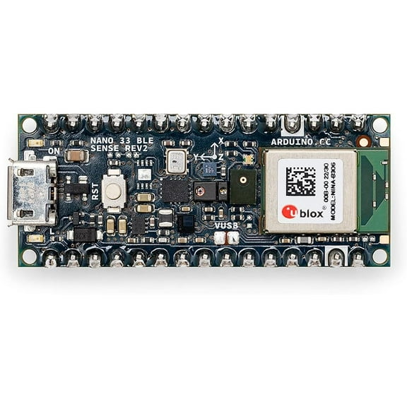 Arduino ABX00070 Nano 33 BLE Sense Rev2 w/ Headers, AI Microcontroller, Bluetooth, Wearables, Gesture & Voice Recognition