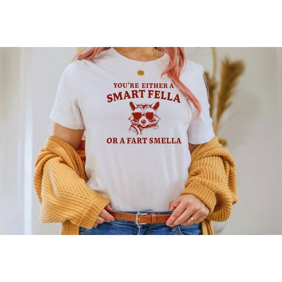 Are You A Smart Fella Or Fart Smella? Retro Cartoon T Shirt, Weird T Shirt, T Shirt, Trash Panda T Shirt, Unisex All Size S-5Xl