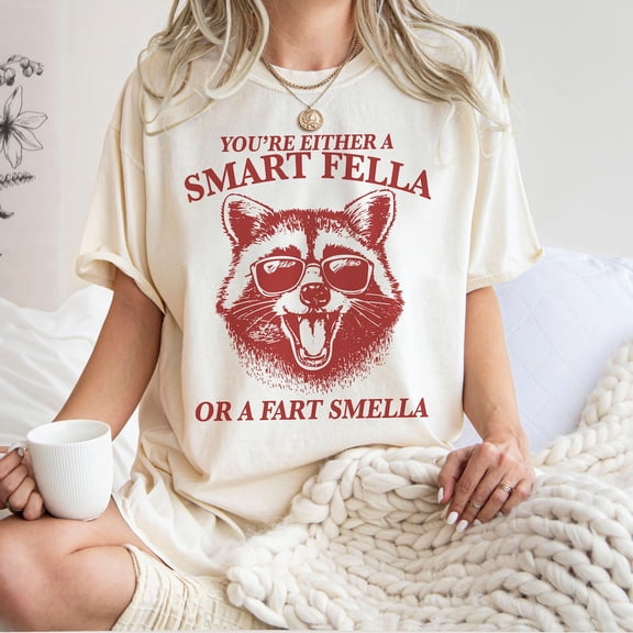 Are You A Smart Fella Or Fart Smella? Retro Cartoon T Shirt, Weird T Shirt, T Shirt, Trash Panda T Shirt, Unisex T25, F2097 Tshirt All Size S-5XL