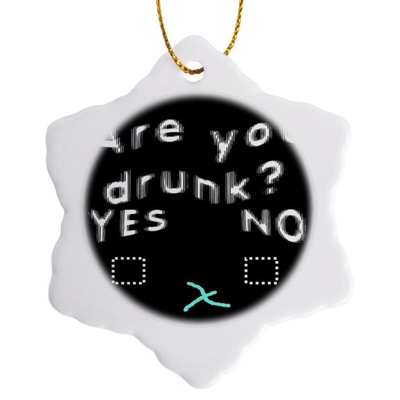 3drose, Are You Drunk Sobriety Test for Partygoers White Text, 3 inch Snowflake Porcelain Ornament