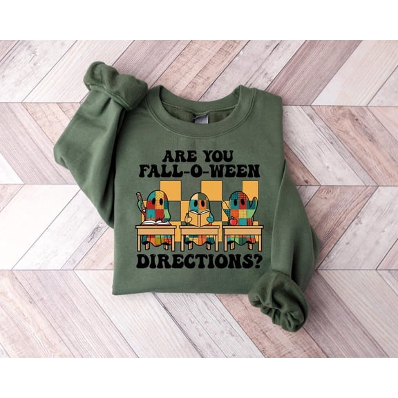 Are You Fall-O-Ween Directions Retro Ghost Sweatshirt, Teacher season Shirt, Patchwork Ghost Crewneck, Vintage Spooky Season All Size S-5Xl