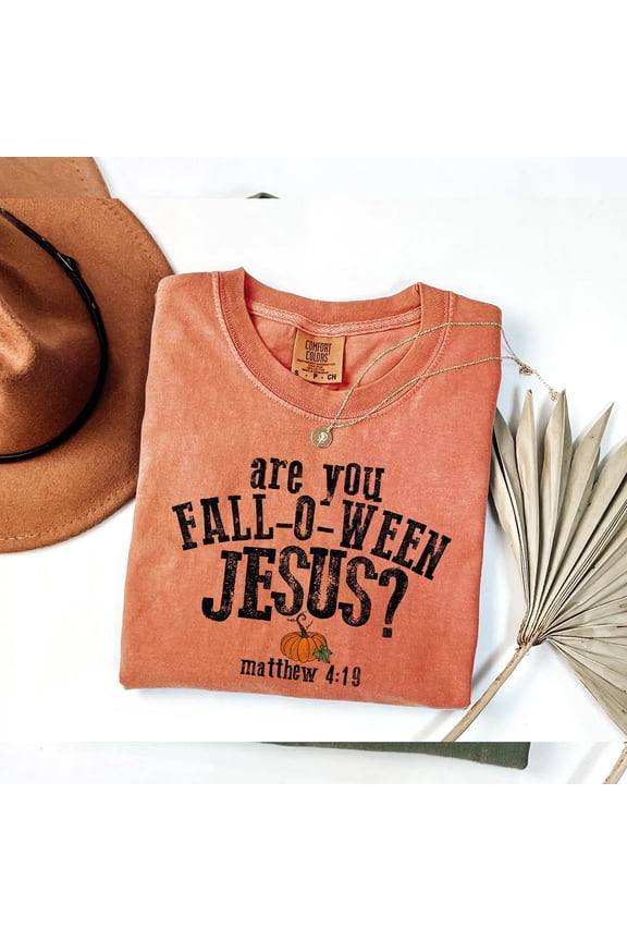 "Are You Fall-O-Ween Jesus?" T-Shirt – Humorous Christian Autumn & Halloween Tee with Matthew 4:19 Scripture