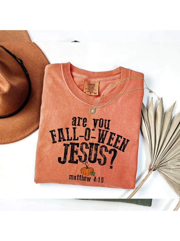 "Are You Fall-O-Ween Jesus?" T-Shirt – Humorous Christian Autumn & Halloween Tee with Matthew 4:19 Scripture