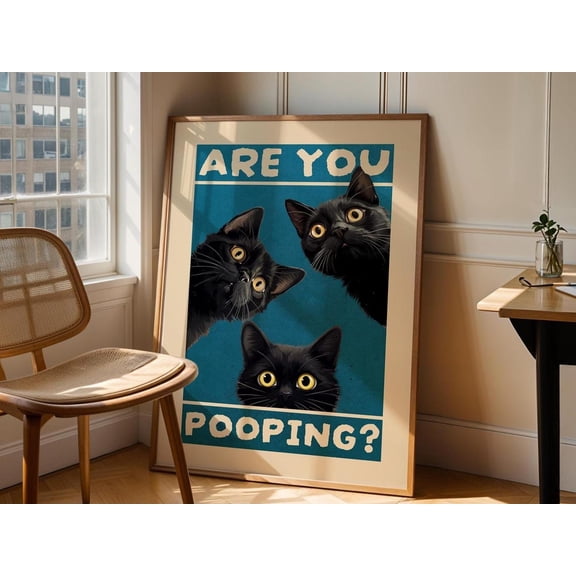 Are You Pooping Adorable Cat Bath Animal Restroom Decor Poster, Unframed Poster