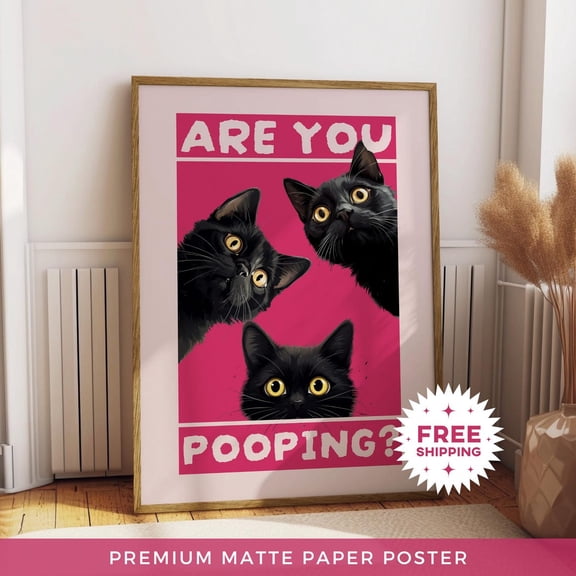 Are You Pooping Adorable Cat Home Pink Restroom Poster Art, Unframed Poster