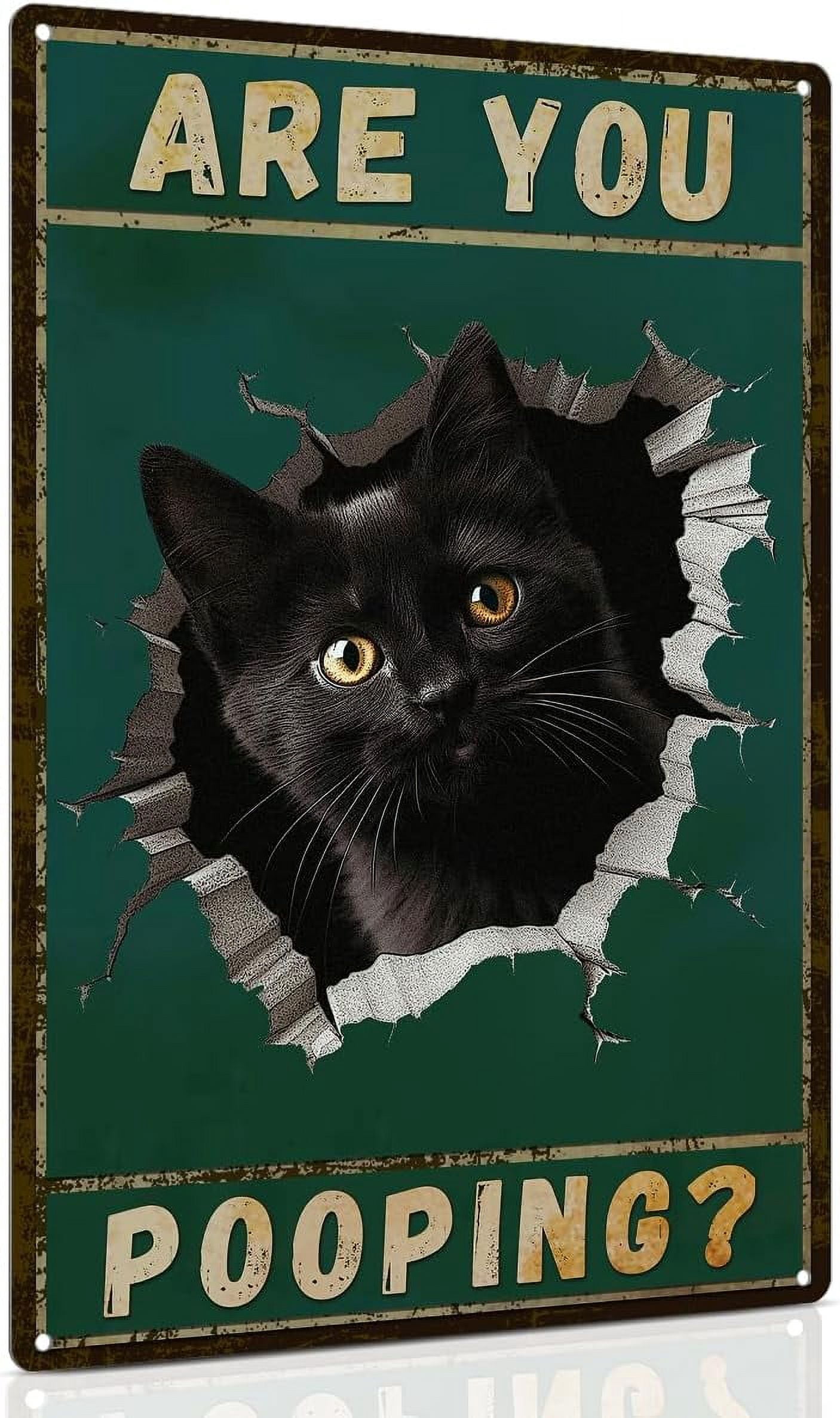 Funny Black Cat 'Are You Pooping?' Tin Sign - 2 Pack, 8x12 Inches, Metal Bathroom Wall Decor