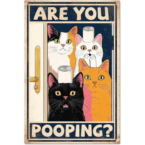 "Are You Pooping?" Tin Sign Cartoon Kitten Metal Tin Sign Cats Metal Vintage Sign 12×8inch Funny Wall Decor Tin Signs for Home Bathroom Bar Coffee Shop Club Decoration