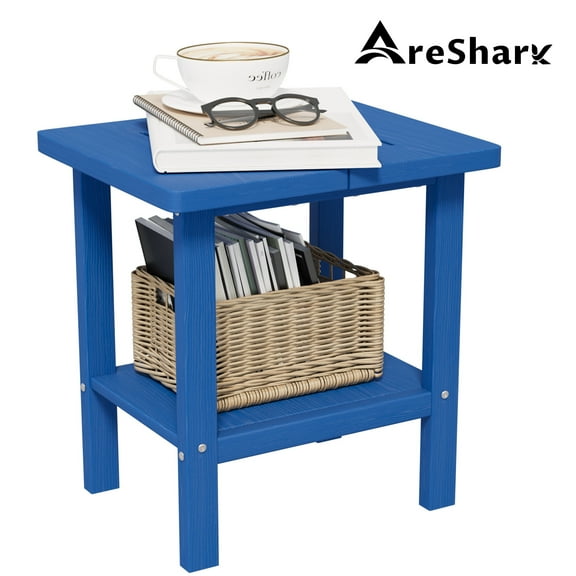 AreShark 2-Tier Outside Adirondack Side Table, Weather Resistant Square Outdoor Side Tables, Outdoor End Table for Backyard Pool Indoor Companion Front Porch, Navy