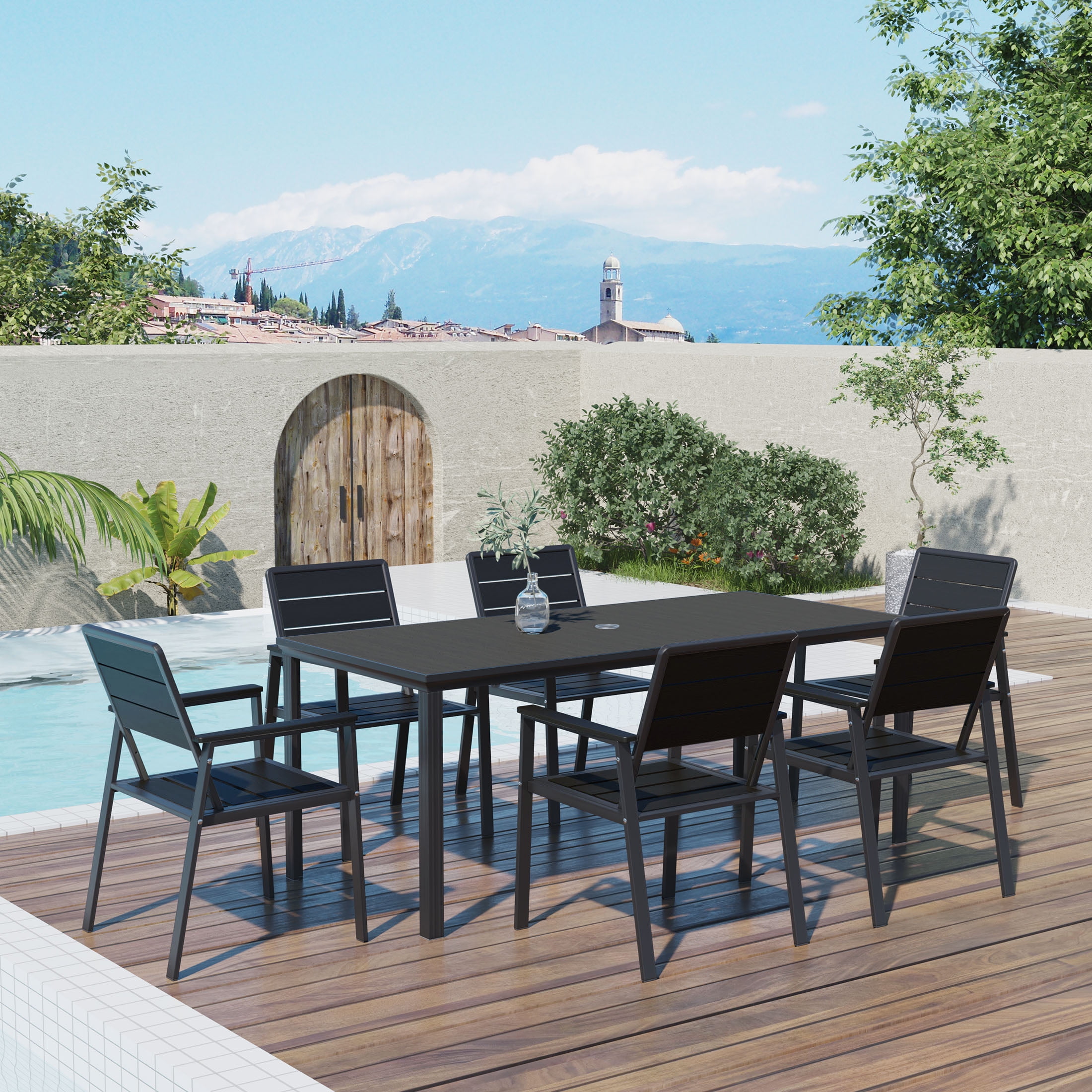 AreShark 7-Piece Outdoor Patio Dining Set, 6 Patio Chairs & Rectangular ...