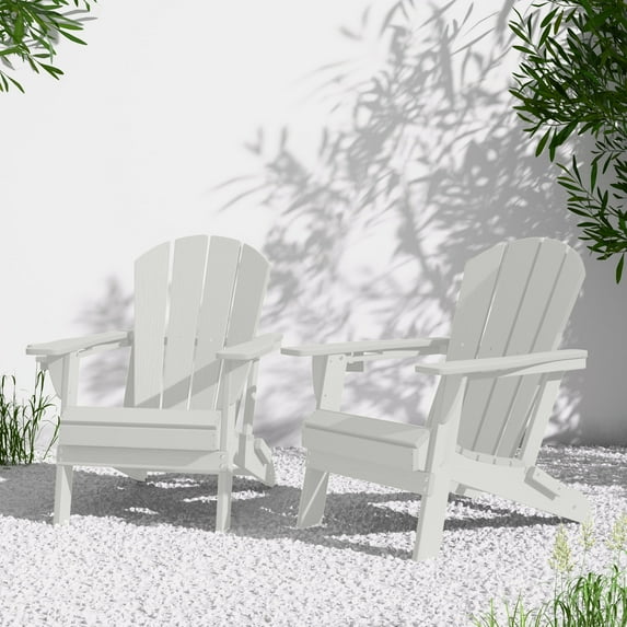 AreShark Adirondack Chair Set of 2,HDPE All-Weather Patio Chairs Outdoor with Cup Holder, Lawn Chair with Weather Resistant for Outside Deck Lawn Garden, Weight Capacity Up to 380 Lbs –White
