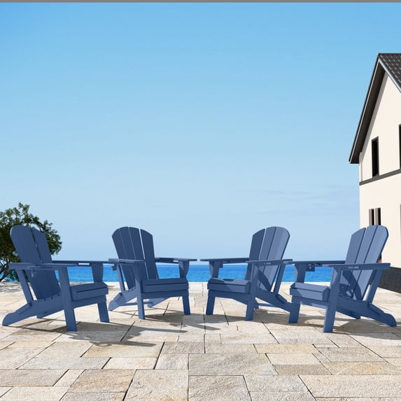 AreShark Adirondack Chair Set of 4,HDPE All-Weather Patio Chairs Outdoor with Cup Holder, Lawn Chair with Weather Resistant for Outside Deck Lawn Garden, Weight Capacity Up to 380 Lbs –Navy