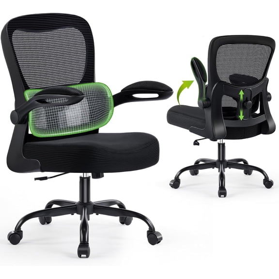 AreShark Office Chair Ergonomic Desk Chairs with Adjustable Lumbar Support, High Back Breathable Mesh Wheels& Flip-up Armrests,Rolling Swivel Comfy Task Computer for Home Work Gaming