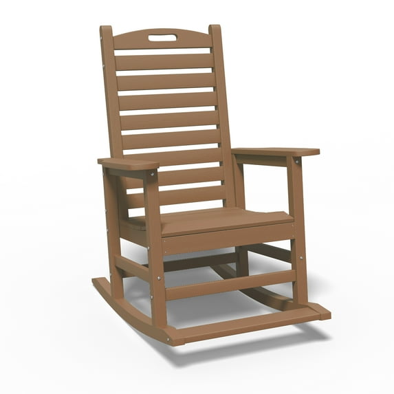 AreShark Oversized Rocking Chair Outdoor, HDPE PolyRocking Chair, All Weather Porch Rocker for Deck Patio Balcony, 380lbs, Brown