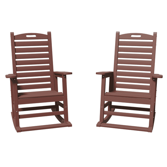 AreShark Oversized Rocking Chair Set of 2 Outdoor, HDPE PolyRocking Chair, All Weather Porch Rocker for Deck Patio Balcony, 380lbs, Coffee
