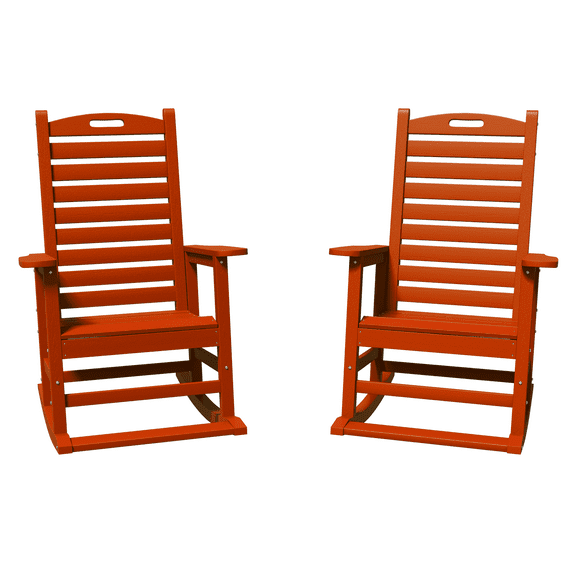 AreShark Oversized Rocking Chair Set of 2 Outdoor, HDPE PolyRocking Chair, All Weather Porch Rocker for Deck Patio Balcony, 380lbs, Dark Red