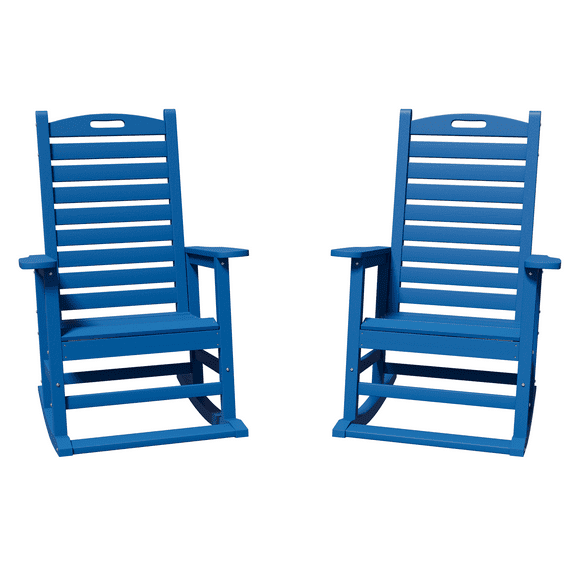 AreShark Oversized Rocking Chair Set of 2 Outdoor, HDPE PolyRocking Chair, All Weather Porch Rocker for Deck Patio Balcony, 380lbs, Navy Blue