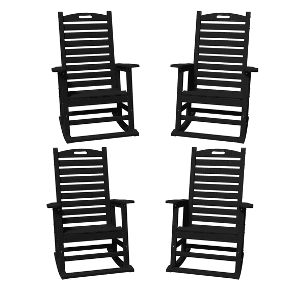 AreShark Oversized Rocking Chair Set of 4 Outdoor, HDPE PolyRocking Chair, All Weather Porch Rocker for Deck Patio Balcony, 380lbs, Black