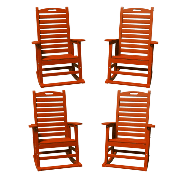 AreShark Oversized Rocking Chair Set of 4 Outdoor, HDPE PolyRocking Chair, All Weather Porch Rocker for Deck Patio Balcony, 380lbs, Dark Red